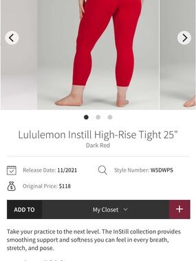 lululemon Instill High-Rise Tights 25” Size 14 in Dark Red